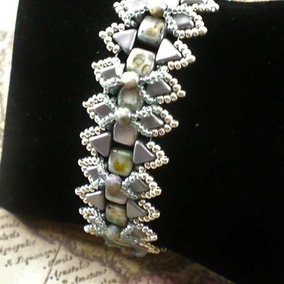 Sea Breeze Cuff Bracelet; Hand Beaded, Couture, Cuff Bracelet - Picture 2 of 3